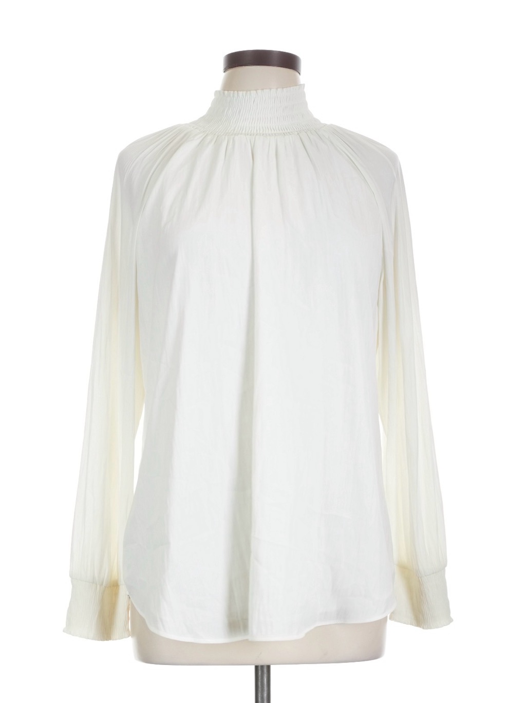 Chico’s Smocked Neck Cuffed Long-Sleeve Cream Blouse Euc